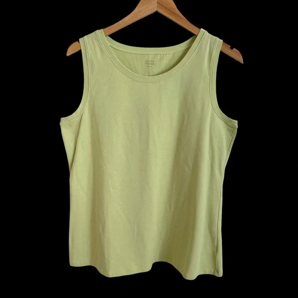 Eileen Fisher size Large Light Green Organic‎ Cotton Stretch Tank Top